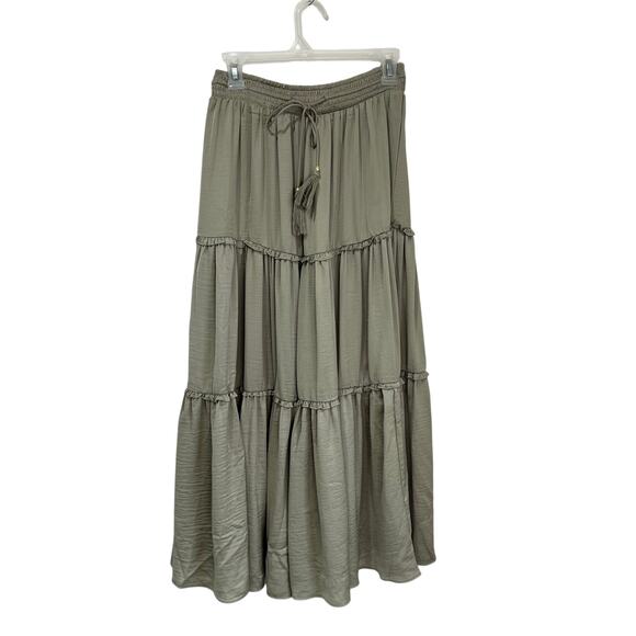 NWT Philosophy Tiered Maxi Skirt Sage Green Boho Ruffle Long Skirt Sz M - Picture 1 of 9